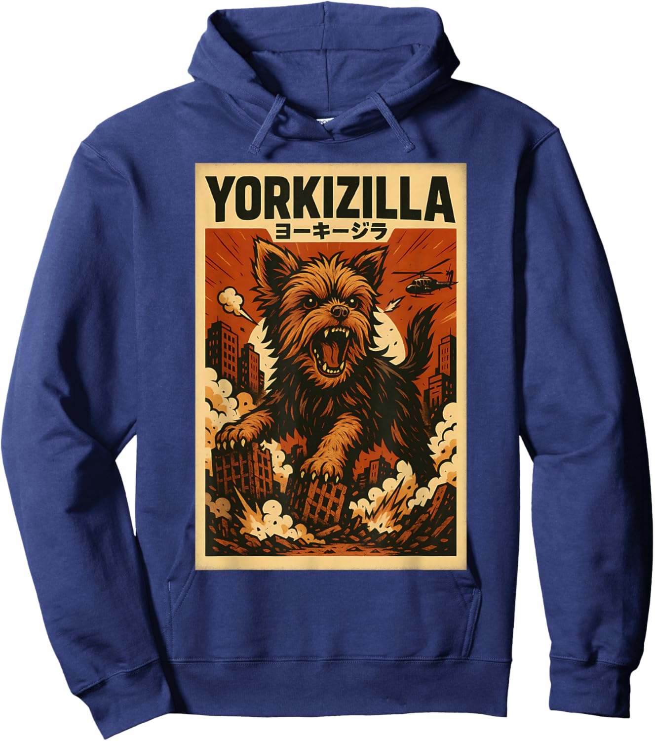 YORKIZILLA Parody Japanese Art Yorkshire Terrier Dog Mom Dad Hoodie - Hoodie | Navy