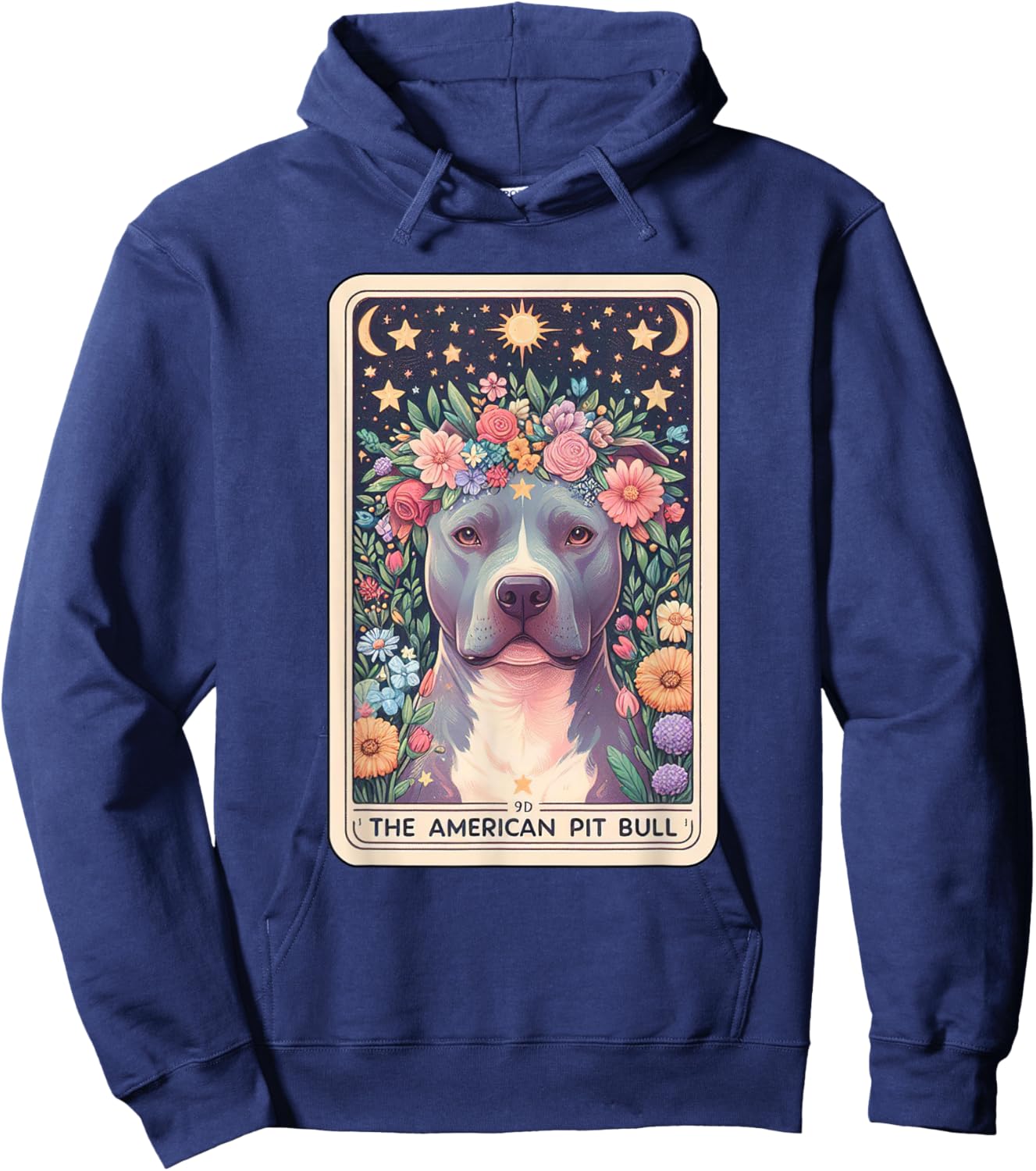 Pitbull Dog Floral Boho Flowers Tarot Card Hoodie - Hoodie | Navy