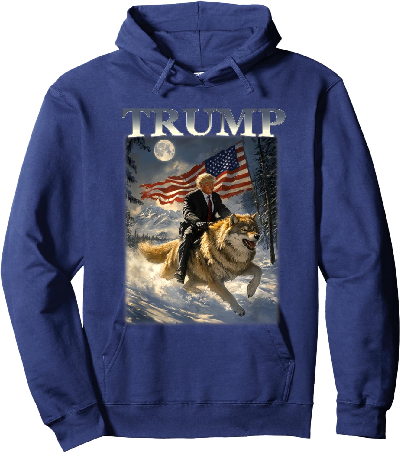 Donald Trump 2024 Riding Wolf American Flag Hoodie - Hoodie | Navy