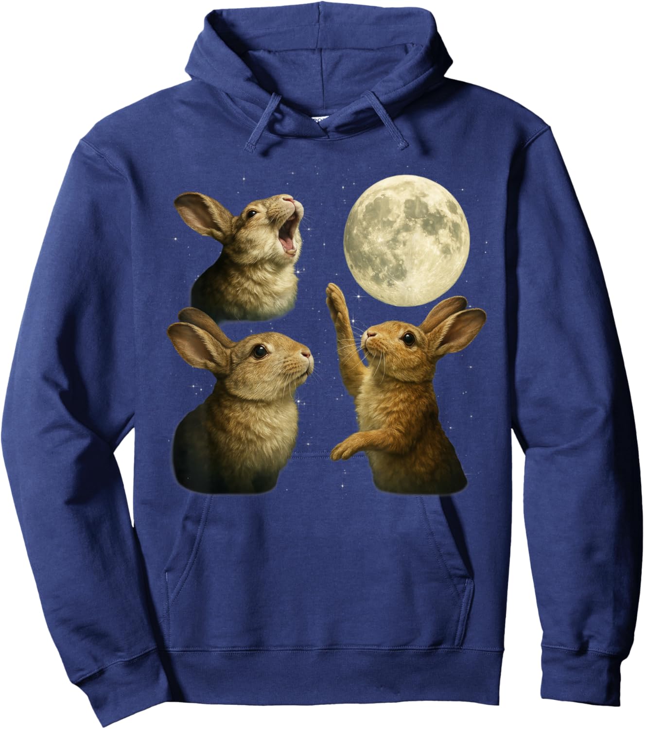 Three Rabbits Howling at The Moon - Funny Bunny Hoodie - Hoodie | Navy