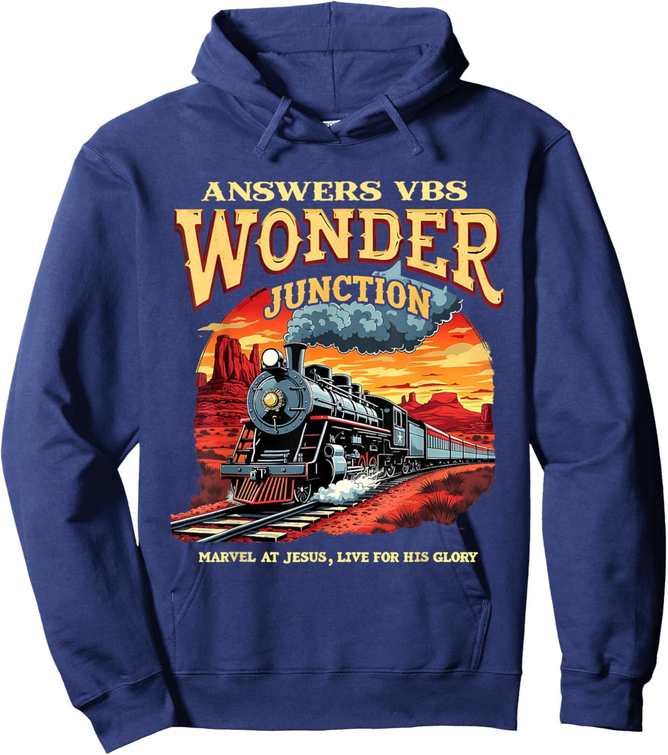 Answers VBS Wonder Junction Christian Train Theme Graphic Hoodie - Hoodie | Navy