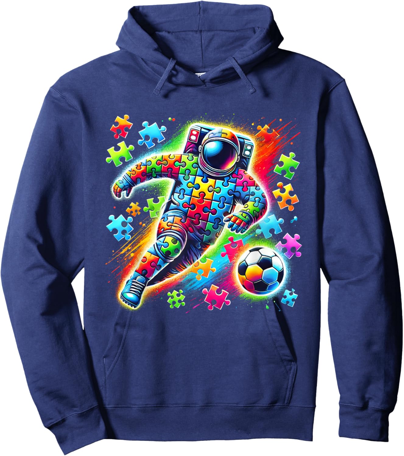 Astronaut Playing Soccer Ball Autism Awareness Kids Boys Hoodie - Hoodie | Navy
