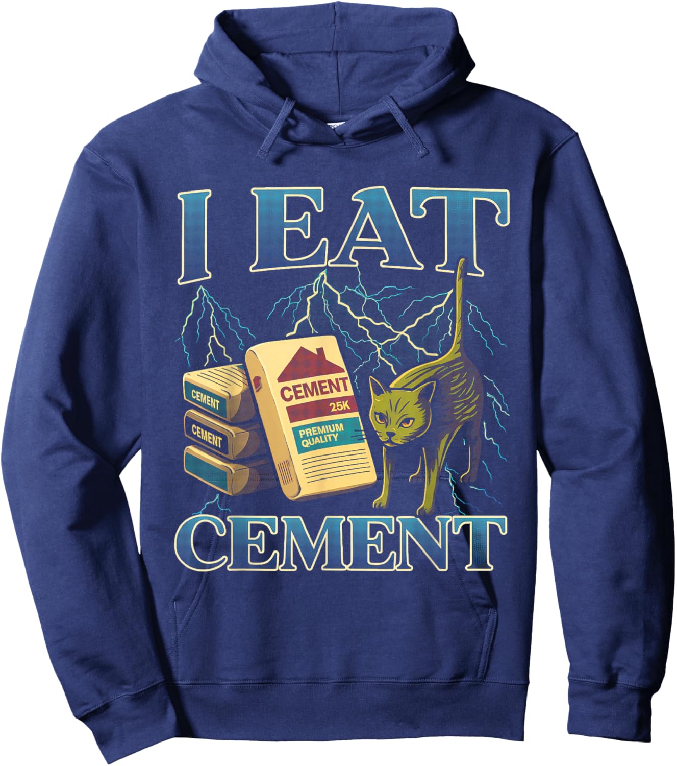 I Eat Cement Funny Cat Meme Gen-Z Internet Slang Kitten Art Hoodie - Hoodie | Navy