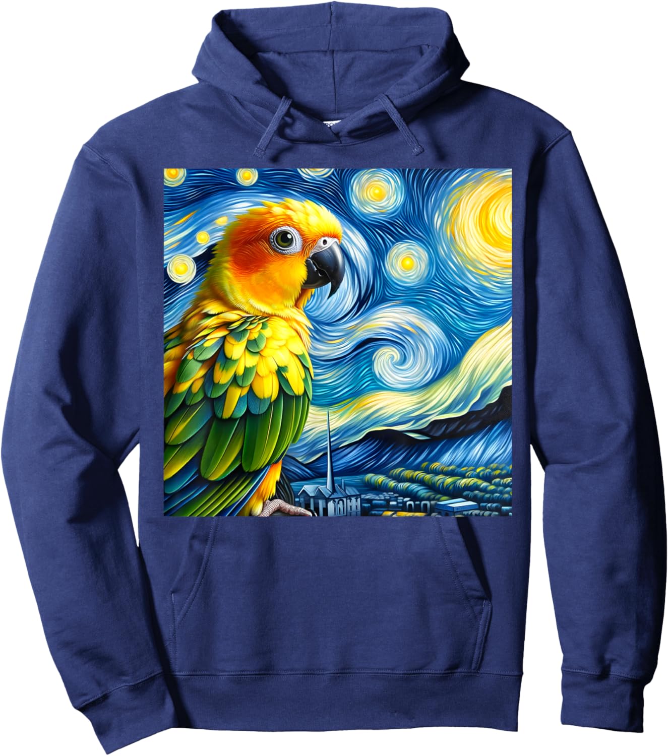 Sun Conure Mom Starry Night Sky Art Van Gogh Bird Parrot Hoodie - Hoodie | Navy