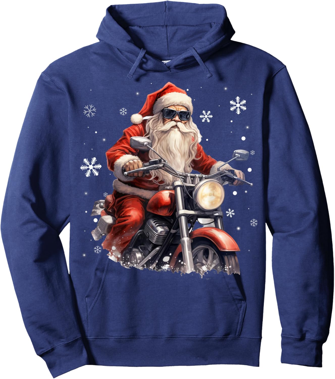 Santa Riding a Motorcycle Biker Motorcycle Lover Xmas Pajama Hoodie - Hoodie | Navy