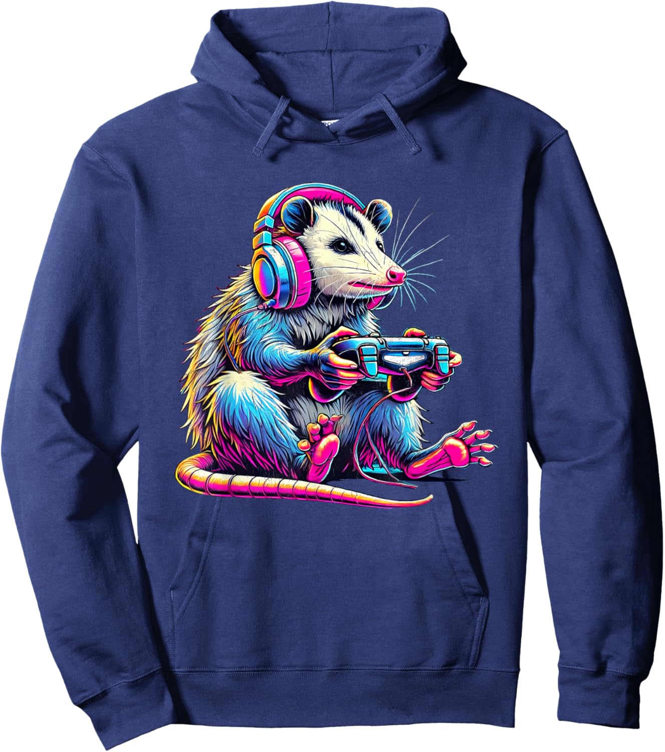 Funny Retro Opossum Gaming - -Adults/Kids - Black - Small - Short Sleeve - - Retro Gaming - Opossum Lover & Gamer Hoodie - Hoodie | Navy