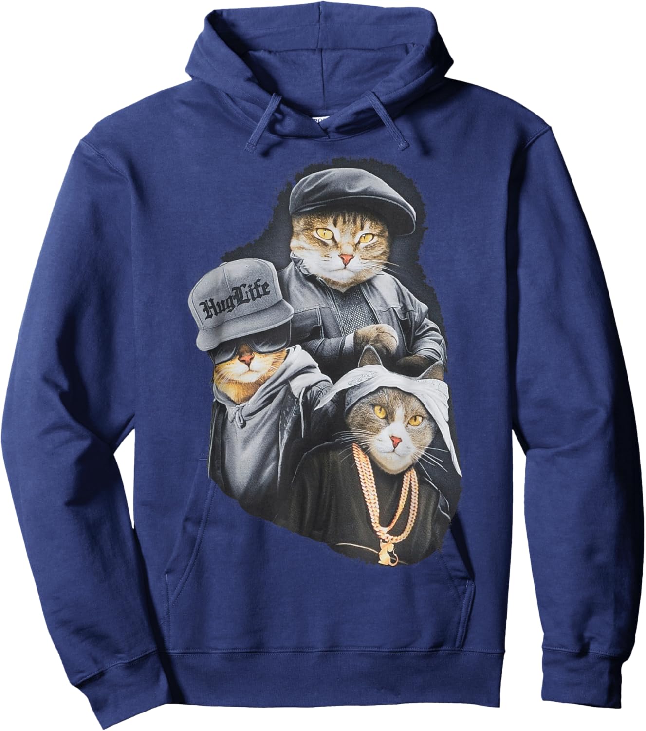 Hug Life Cat Designs Black Adult Classic Fit Modern Classic Cartoon Life Hoodie - Hoodie | Navy