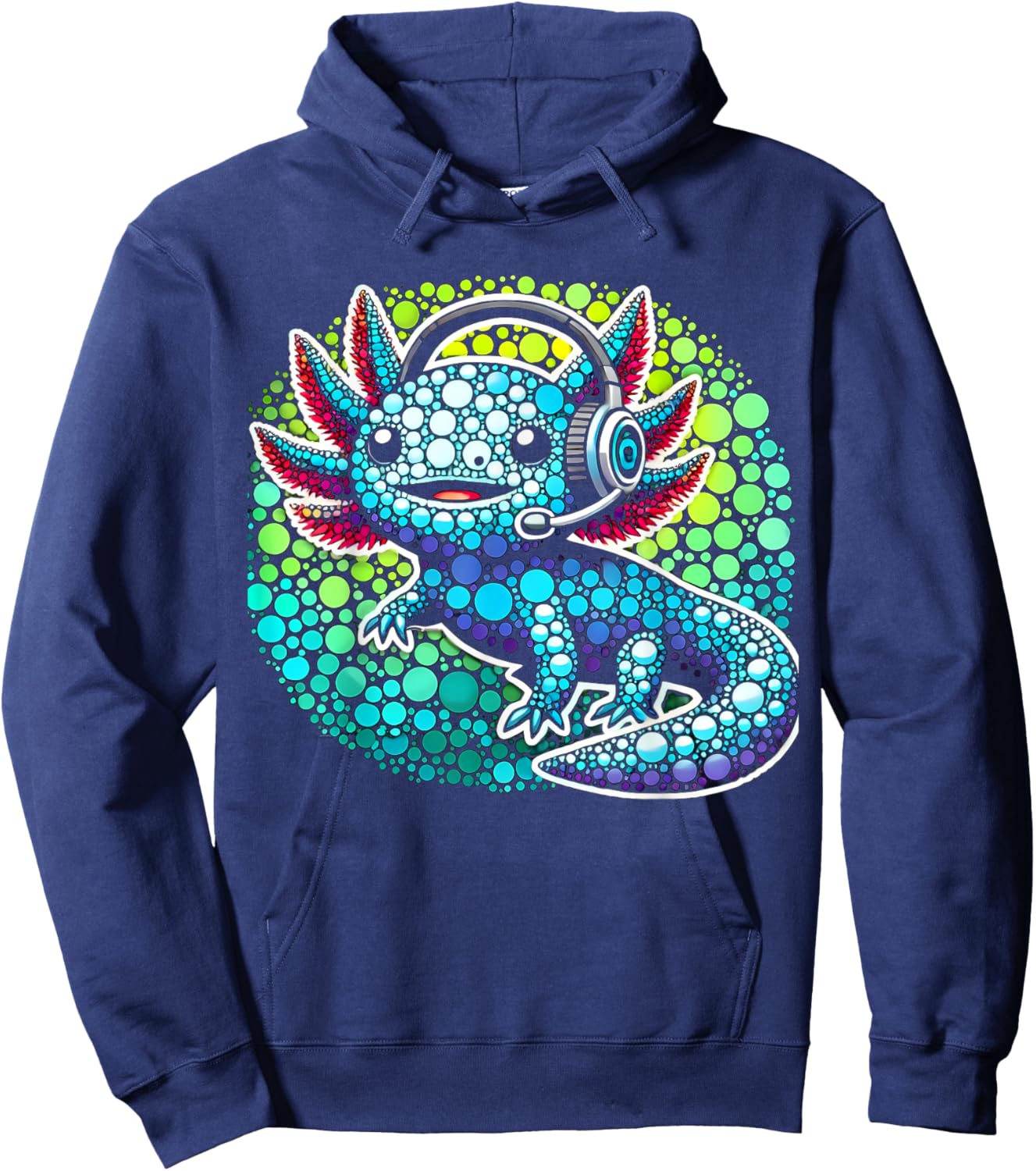 Gamer Axolotl Polka Dot Video Games Day Headphone Boys Youth Hoodie - Hoodie | Navy