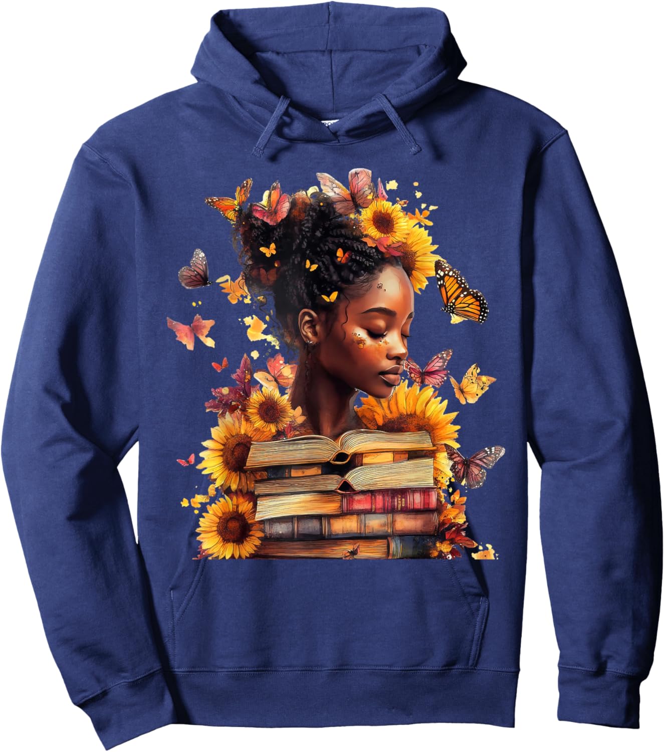 Queen Melanin Black Women Butterfly Sunflower Black History Hoodie - Hoodie | Navy