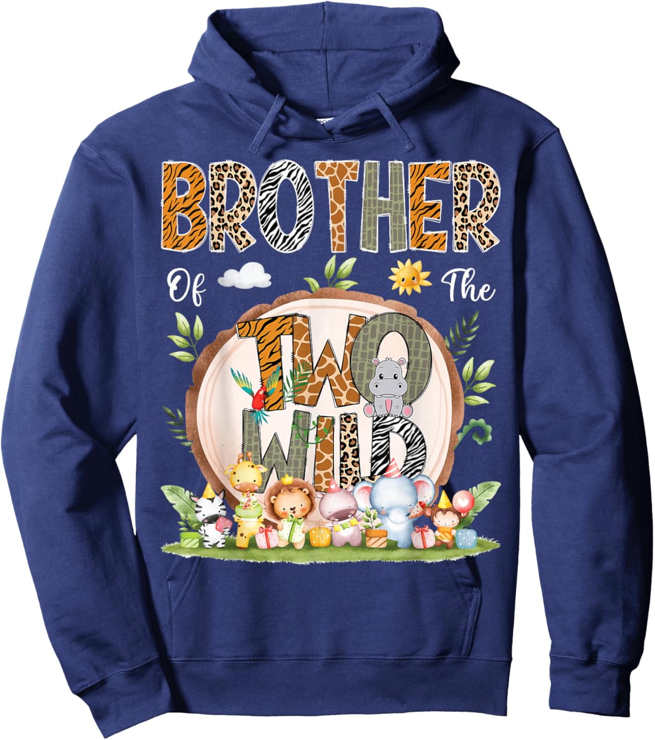 Brother Of The Two Wild Animal Safari 2Nd Birthday Party Hoodie - Hoodie | Navy