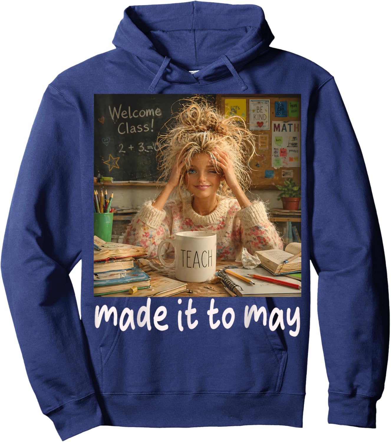 Vintage Made It to May Teacher Girls Meme Last Day of School Hoodie - Hoodie | Navy