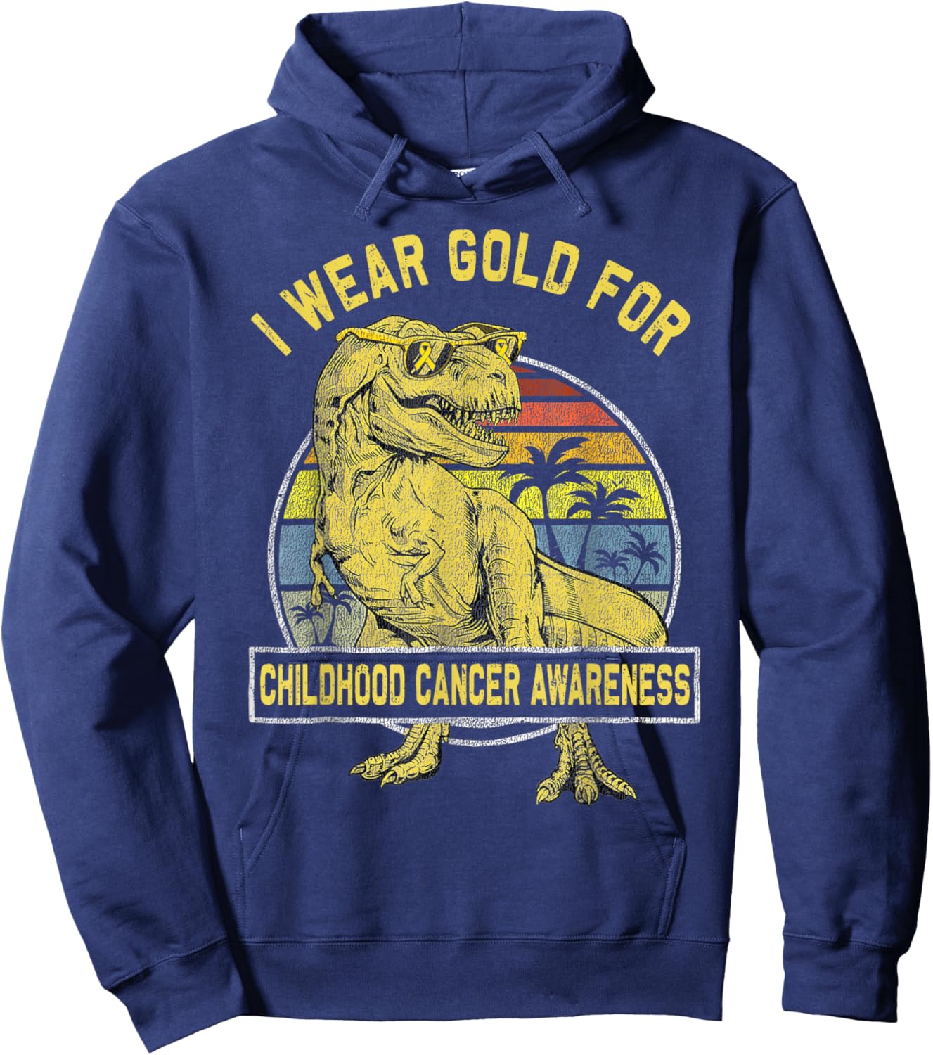 I Wear Gold For Childhood Cancer Awareness Dinosaur Boys Hoodie - Hoodie | Navy
