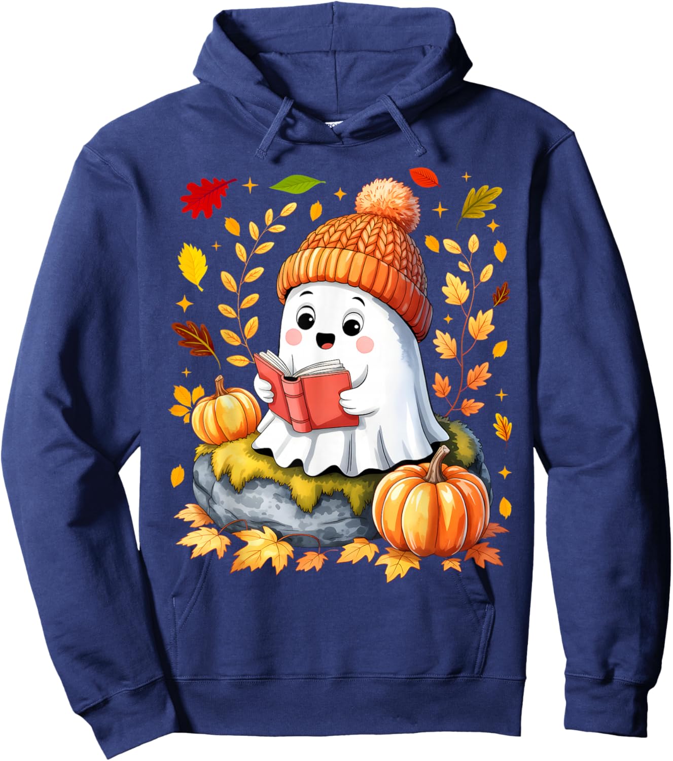 Cute Drinking Coffee Halloween Ghost Ice Hoodie - Hoodie | Navy