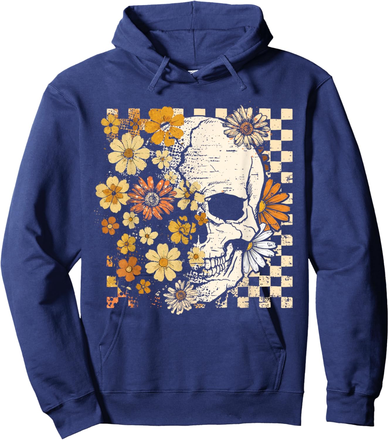 Vintage Skull Flower Halloween Fall Thankgiving Costume Hoodie - Hoodie | Navy