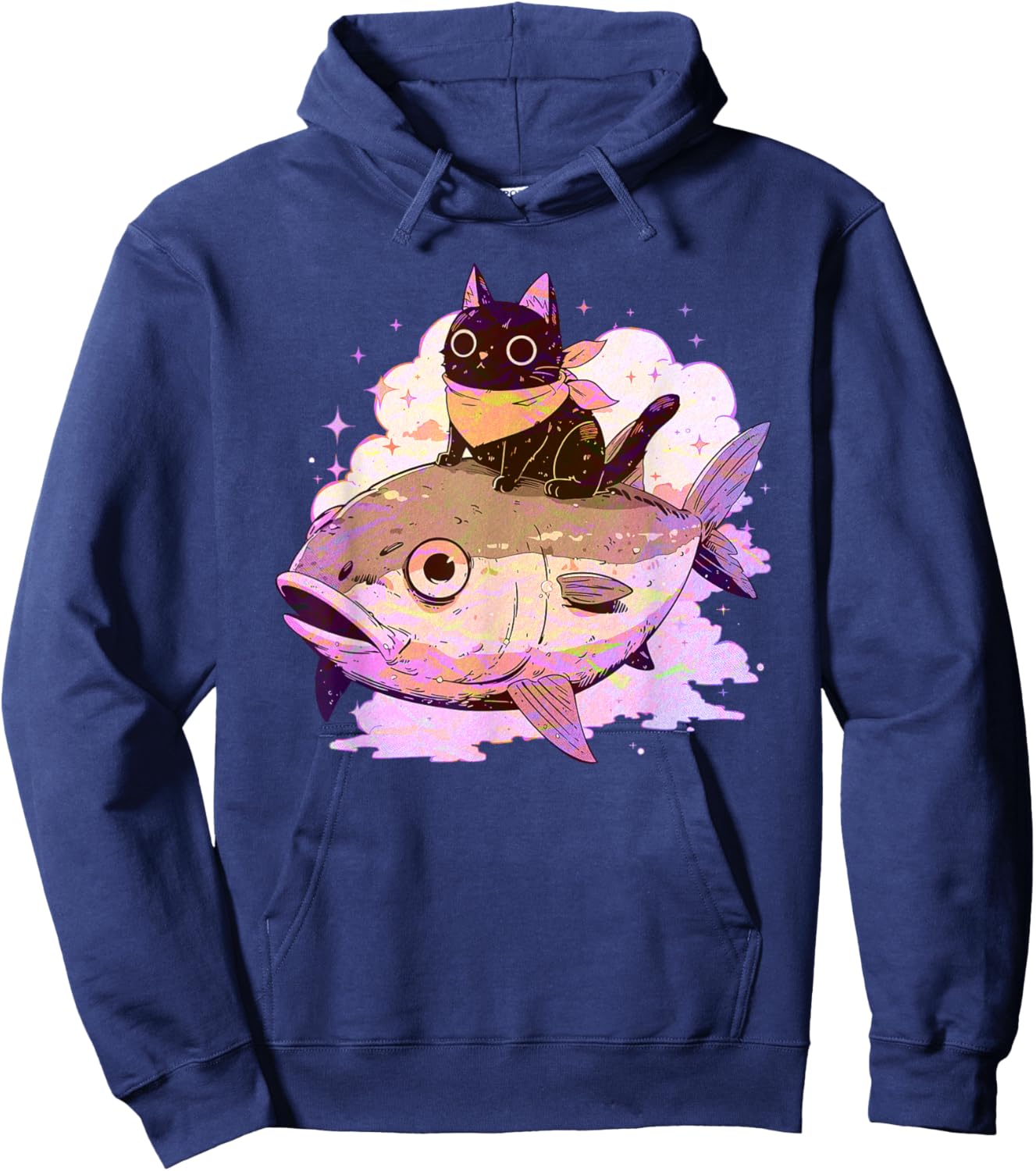 Funny Pink Pastel Goth Aesthetic Tuna Fish Neko Kawaii Cat Men Women Girls Kids Hoodie - Hoodie | Navy
