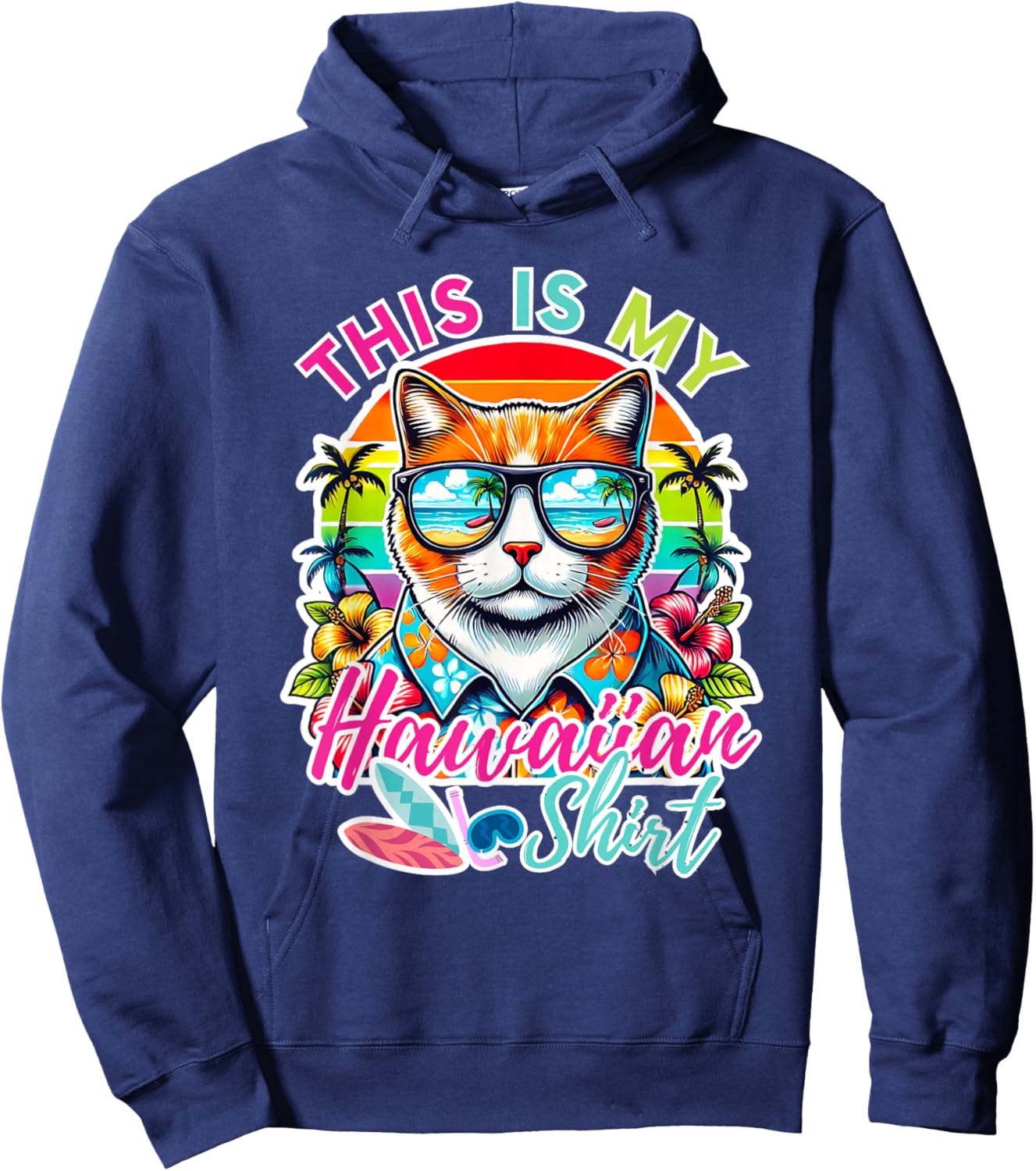 This Is My Hawaiian Shirt Funny Cat Party Oahu Hawaii Women Girls Kids Hoodie - Hoodie | Navy