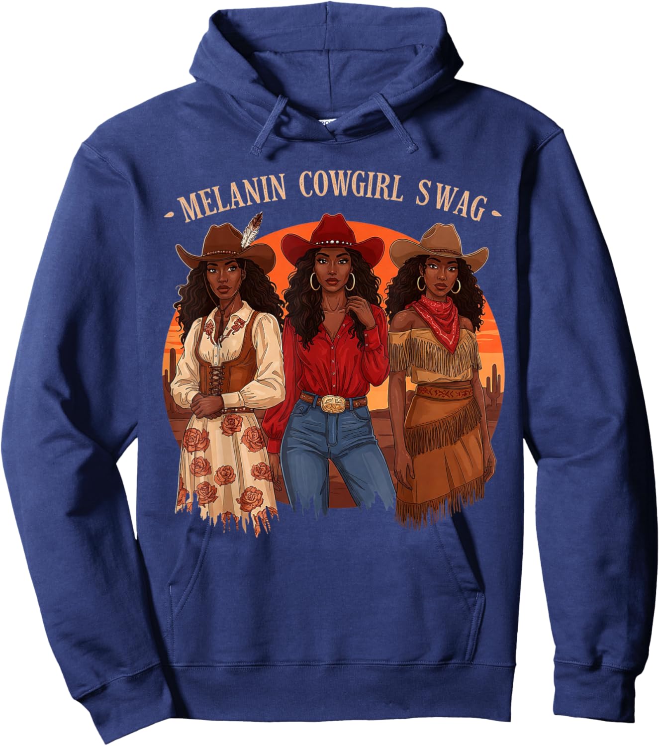 Let's Go Girls Retro Western Country Melanin Cowgirl Swag Hoodie - Hoodie | Navy