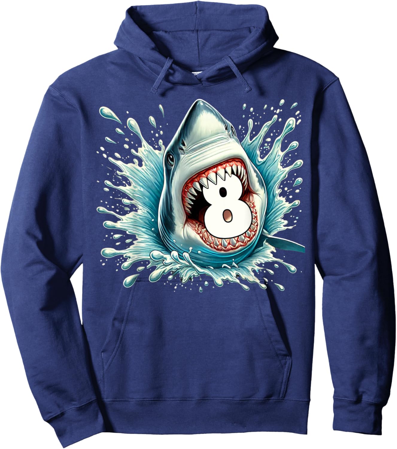 Funny 8th Birthday Eight Years Old Bday Shark Lover Hoodie - Hoodie | Navy