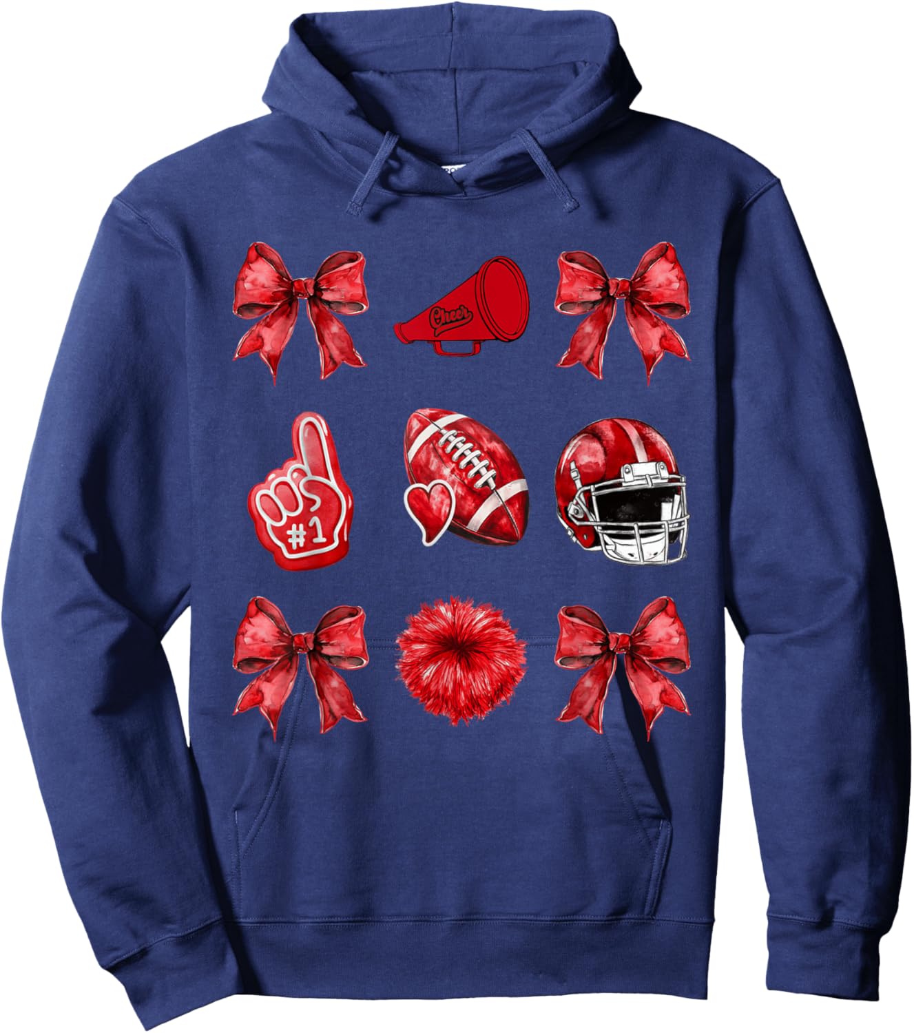 Cute Coquette Bow Game Day American Football Player Coaches Hoodie - Hoodie | Navy