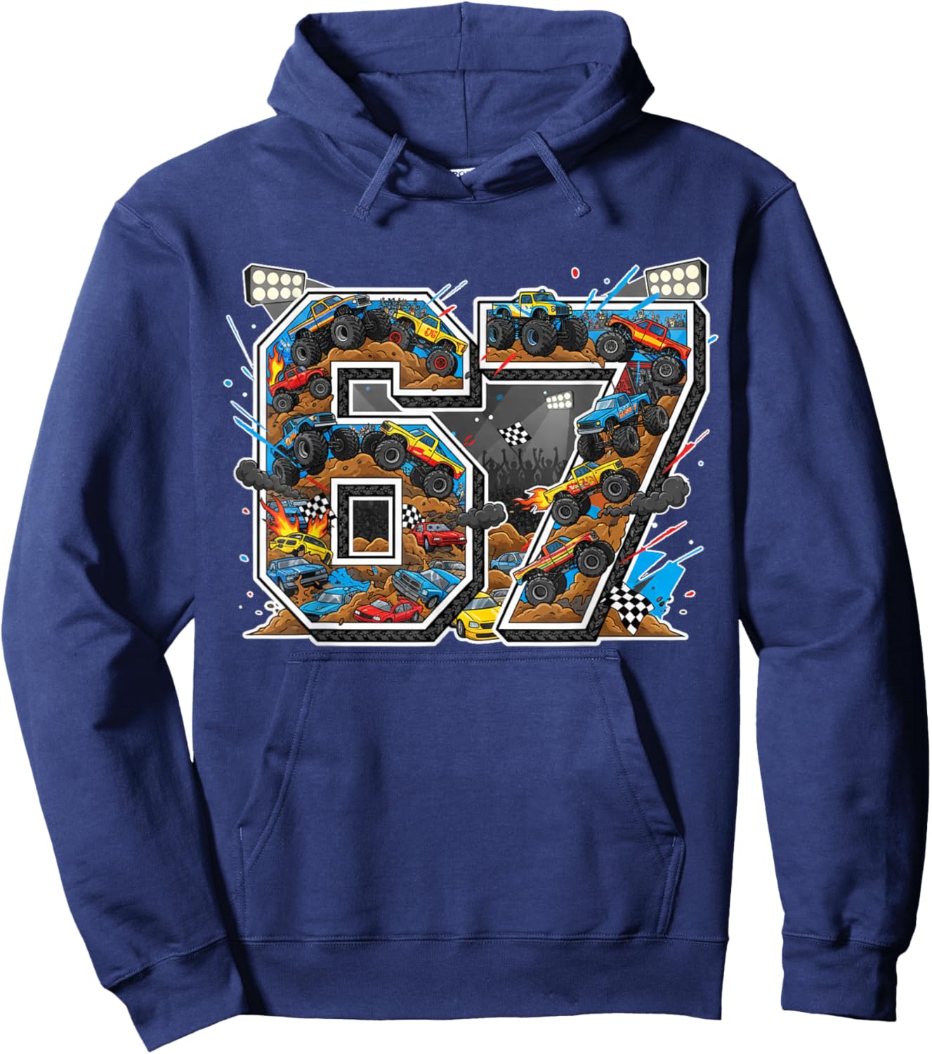 Monster Trucks 67 Meme Slang Filled Graphic Gen Alpha Z Kids Hoodie - Hoodie | Navy