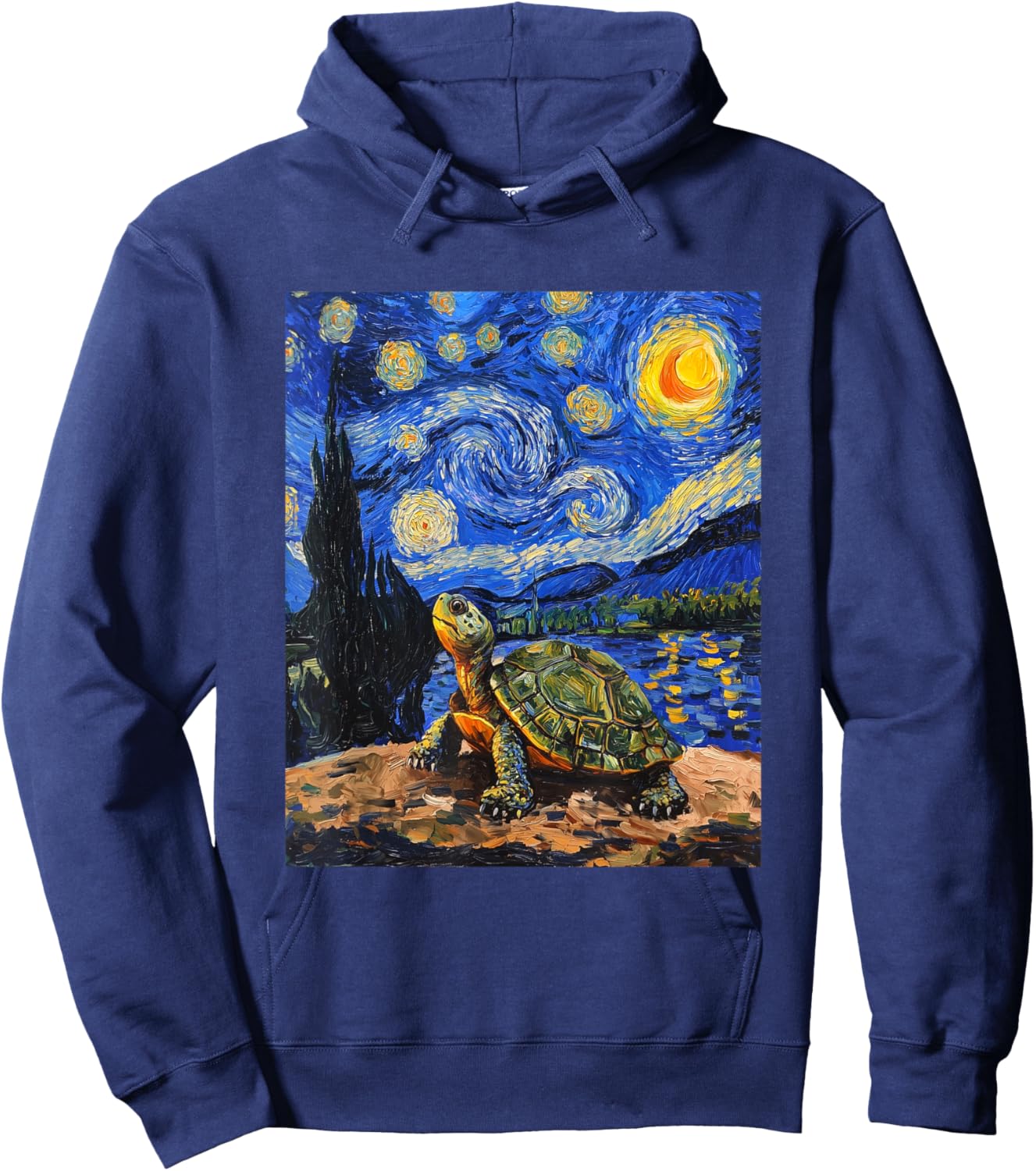 Cute Tortoise Turtle - Van Gogh Style - Starry Night Hoodie - Hoodie | Navy