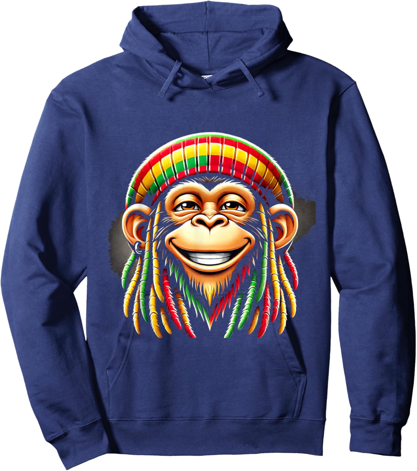 Monkey Rasta Green, Yellow, Red Animal Theme Jungle Art Monkey Hoodie - Hoodie | Navy