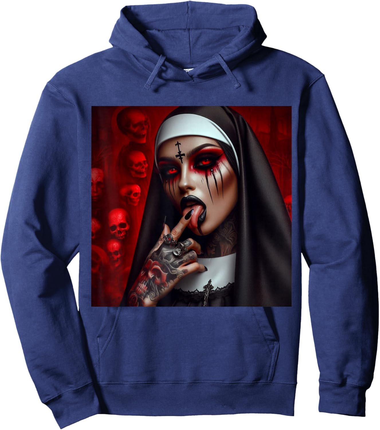 Gothic Aesthetically Occulte Unholy Grunge Emo Punk Nun Hoodie - Hoodie | Navy