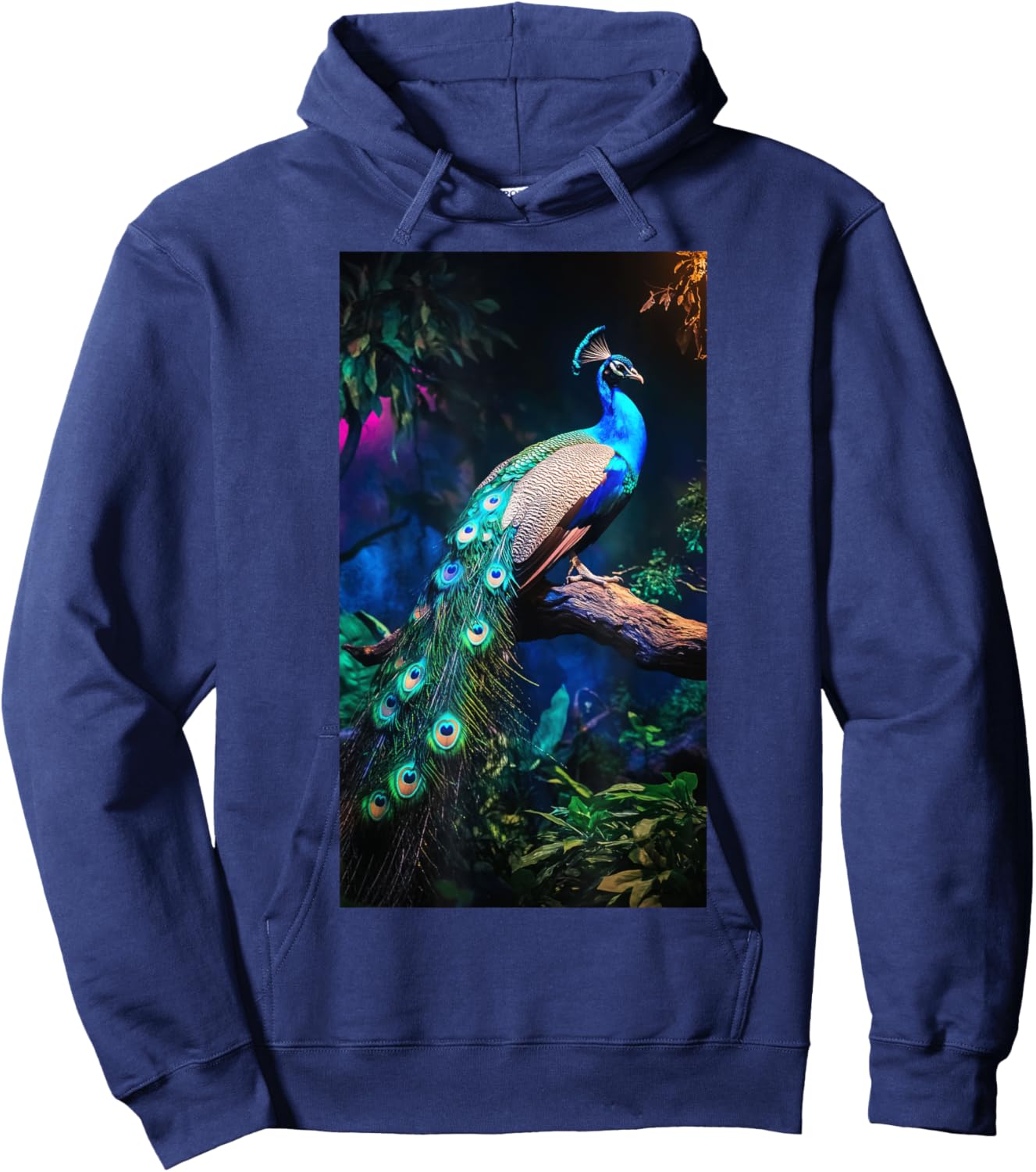 Peacock Branch Colorful Wildlife Nature lover Hoodie - Hoodie | Navy