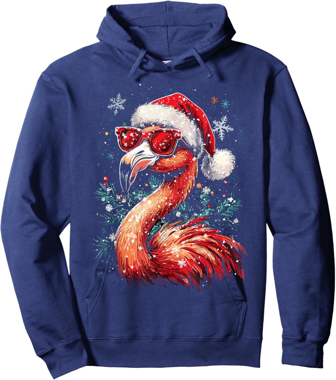 Festive Tropical Flamingo Christmas Hoodie - Hoodie | Navy