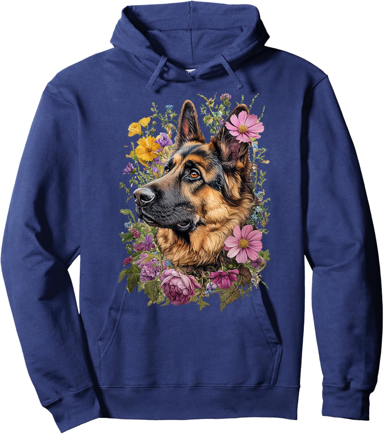 Dog German Shepherd Spring Art Floral Vintage , Black, S Hoodie - Hoodie | Navy