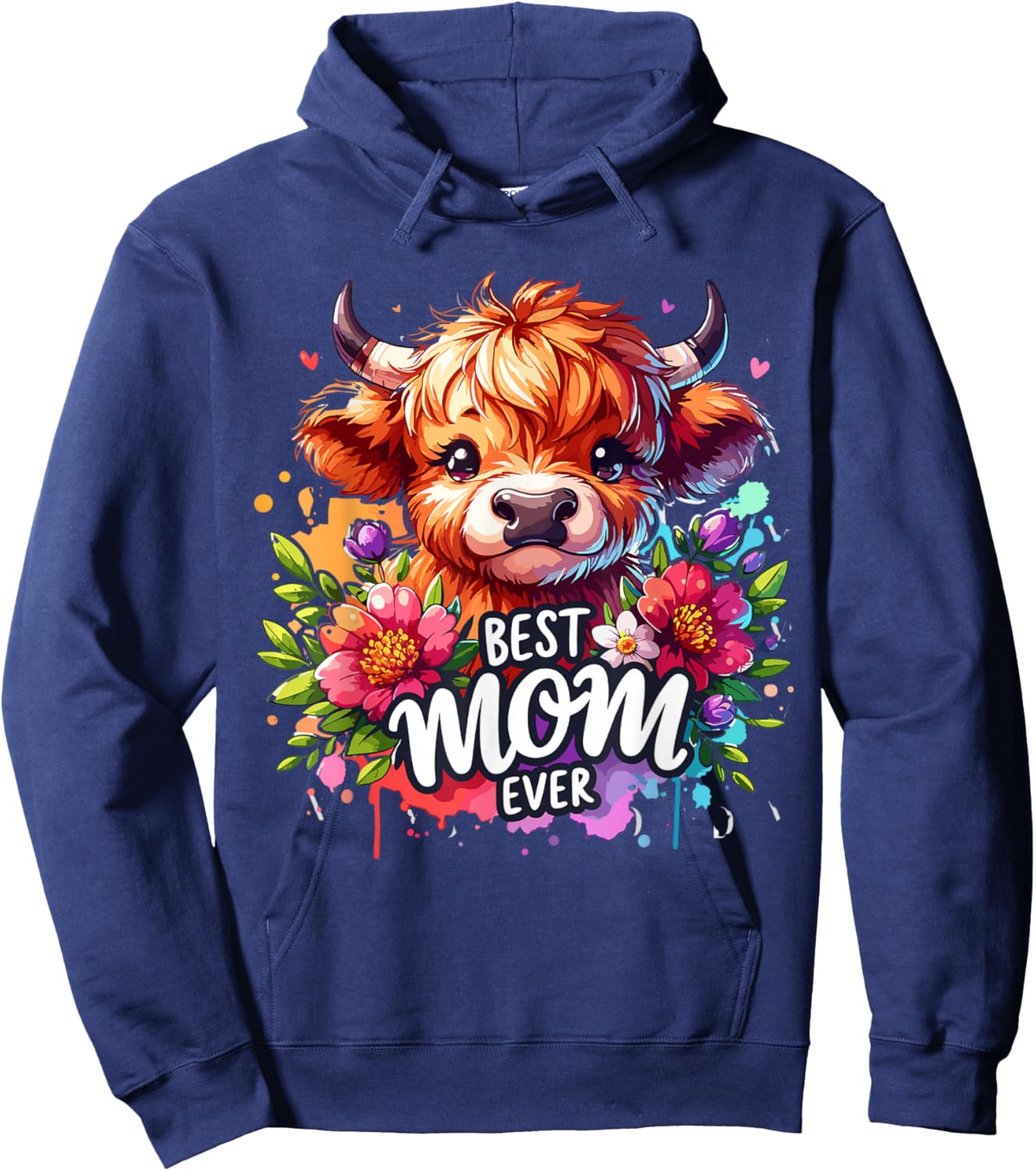 Best Mom Ever Highland Cow Floral Mother's Day Hoodie - Hoodie | Navy