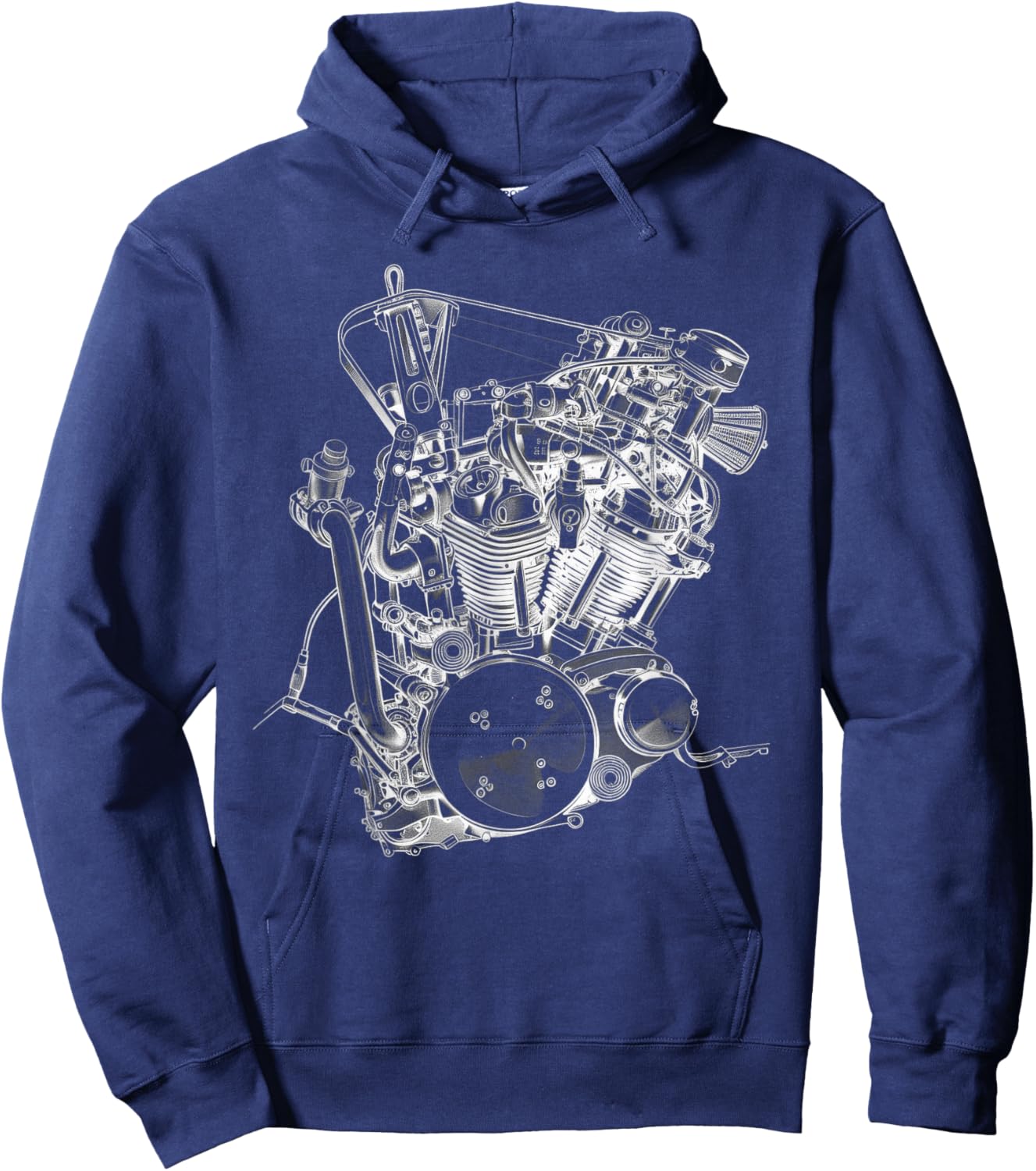 Vintage Motorcycle Engine Blueprint Diagram – Men's Graphic Hoodie - Hoodie | Navy