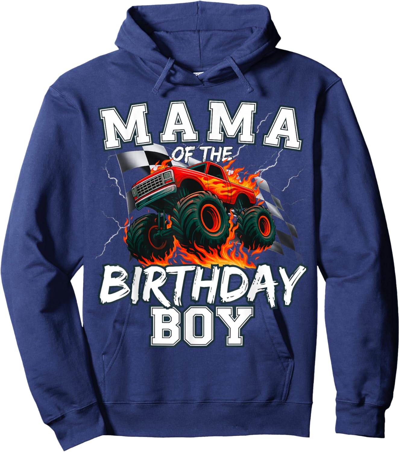 Mama of The Birthday Boy Monster Truck Bday Party Matching Hoodie - Hoodie | Navy