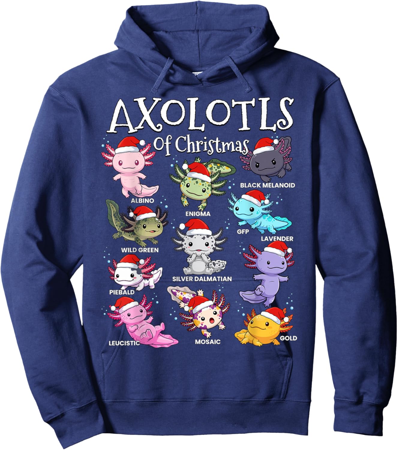 Axolotls of Christmas Kawaii Cool Graphic for Boys Girls Hoodie - Hoodie | Navy