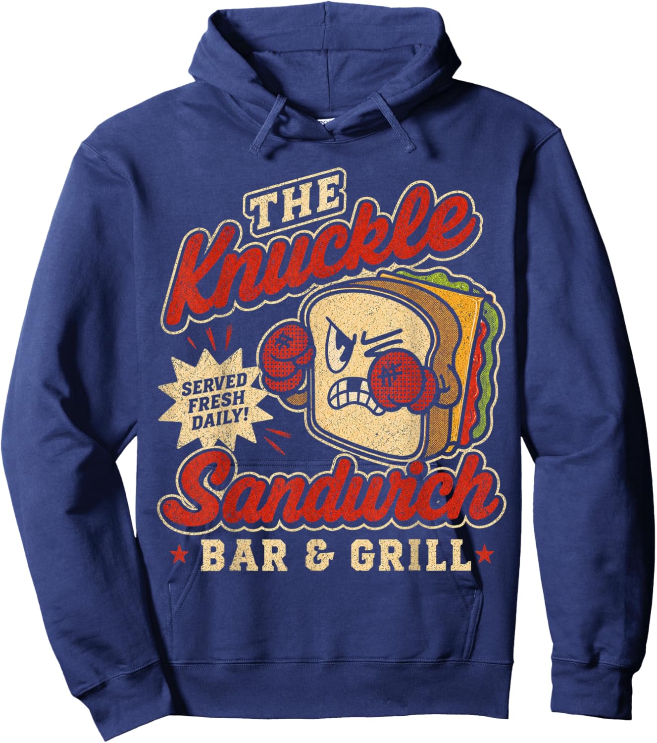 Funny The Knuckle Sandwich Bar & Grill Fighting Joke Bar Hoodie - Hoodie | Navy