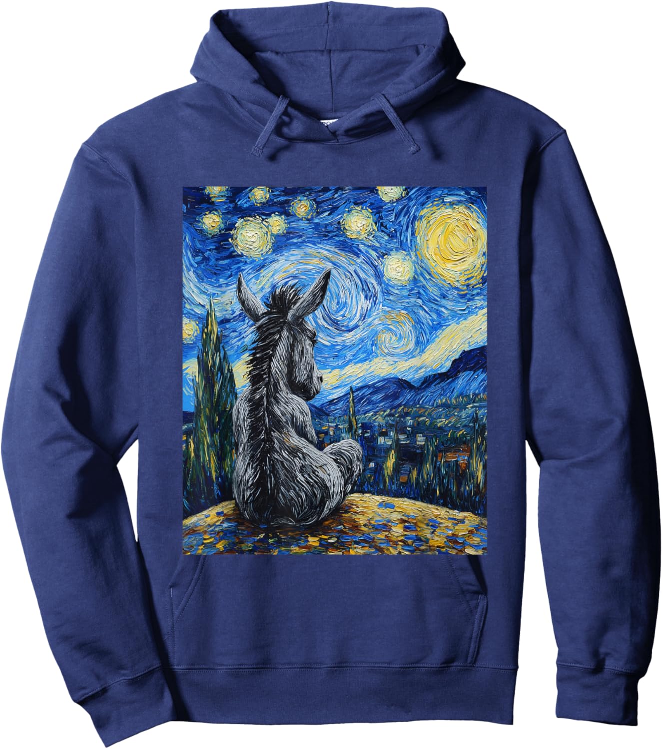 Donkey Van Gogh Style Starry Night Funny Graphic Hoodie - Hoodie | Navy