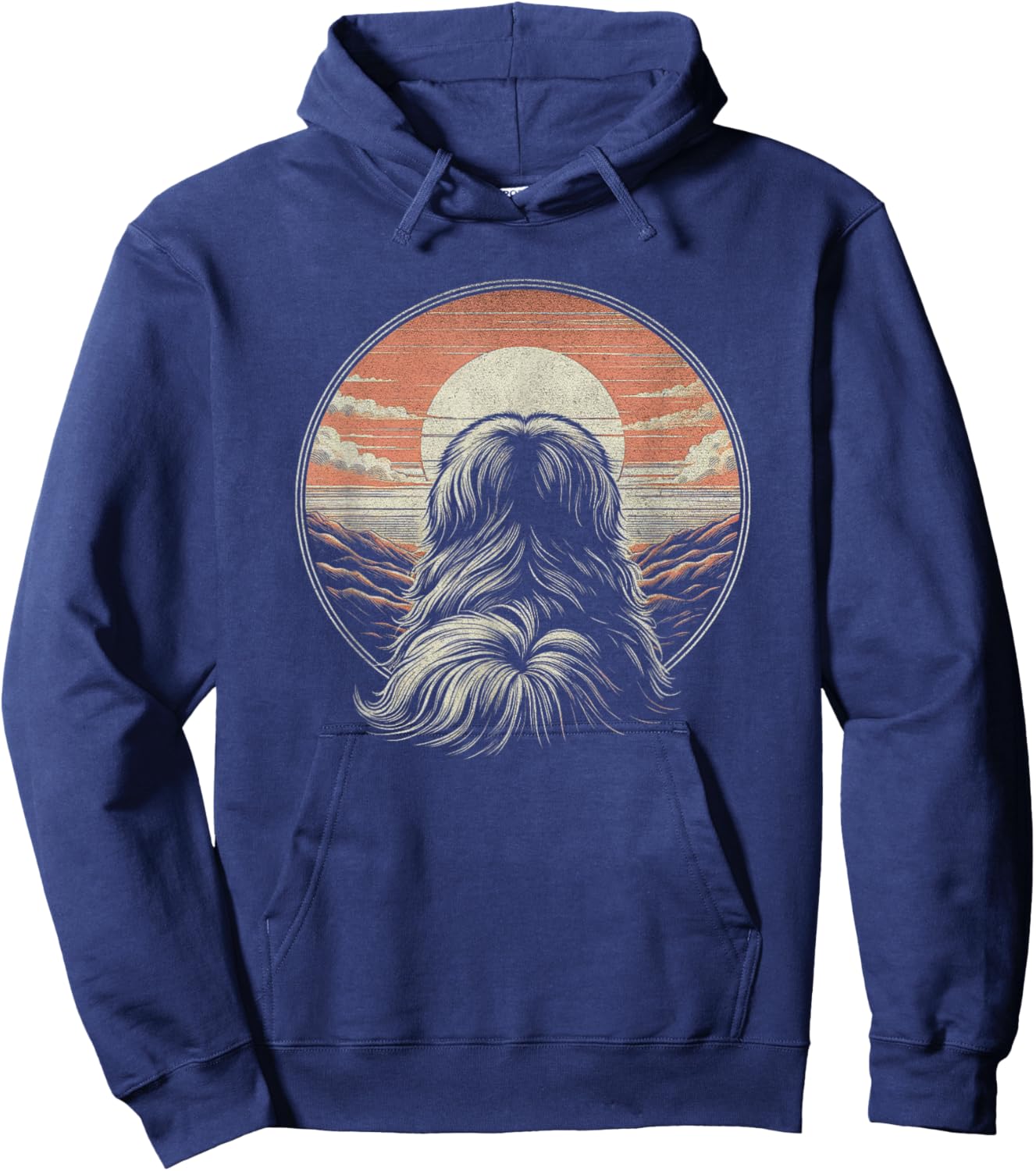 Vintage Pekingese Dog Retro Sunset Scene Art Design Hoodie - Hoodie | Navy