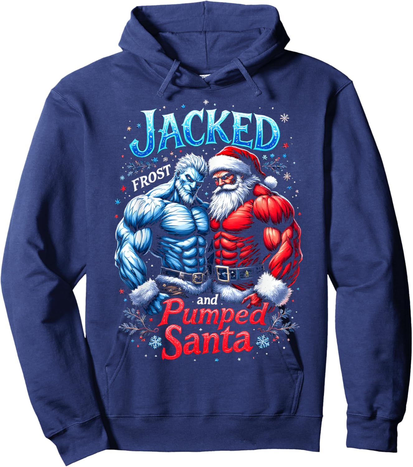 Jacked Frost and Pumped Santa Claus Christmas Gym Workout Hoodie - Hoodie | Navy