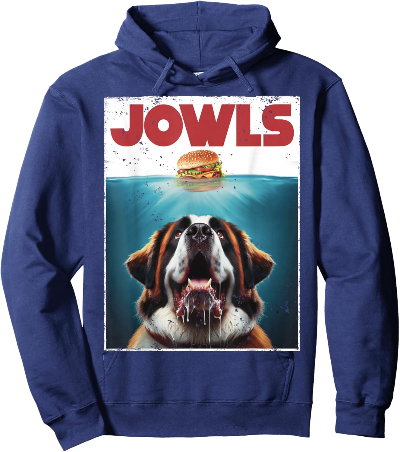 Funny St. Bernard, Jowls Burger, Saint Giant Dog Mom, Dad Hoodie - Hoodie | Navy
