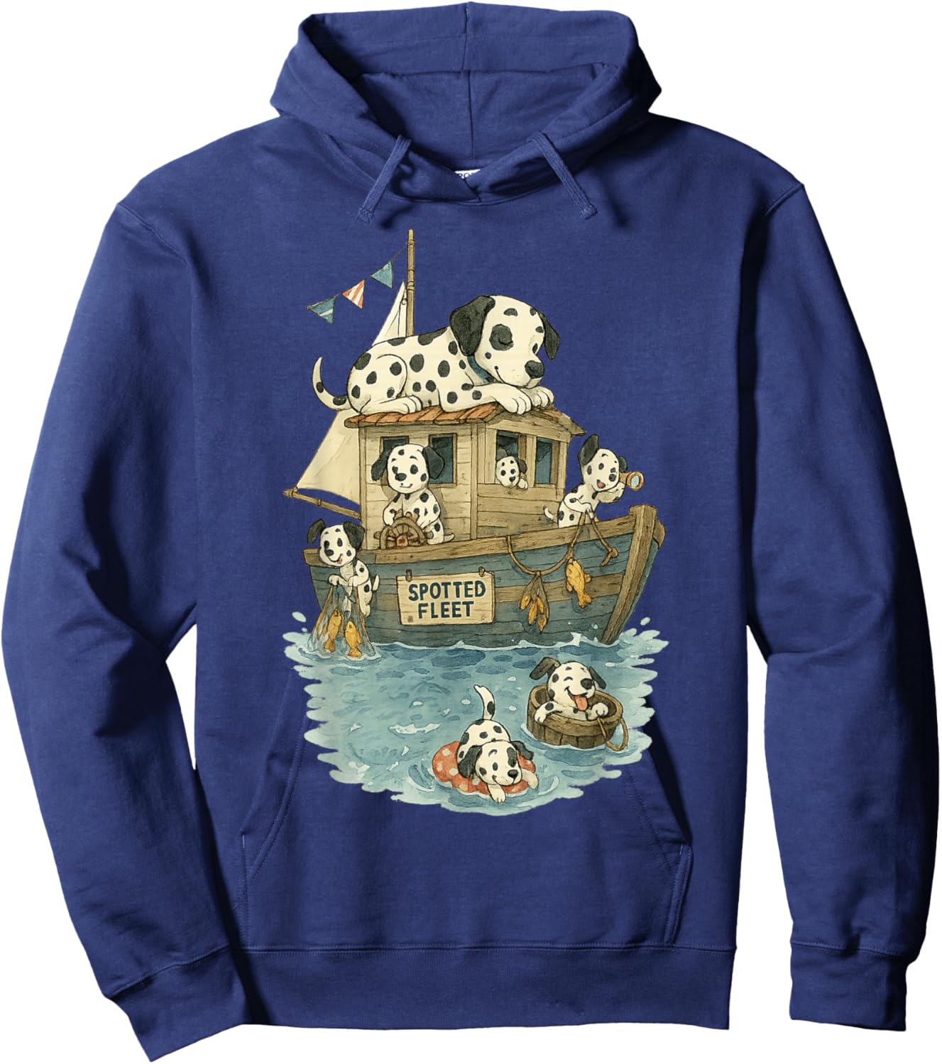 Funny Dalmatian Dog Nautical Boat Design Women Kids Hoodie - Hoodie | Navy