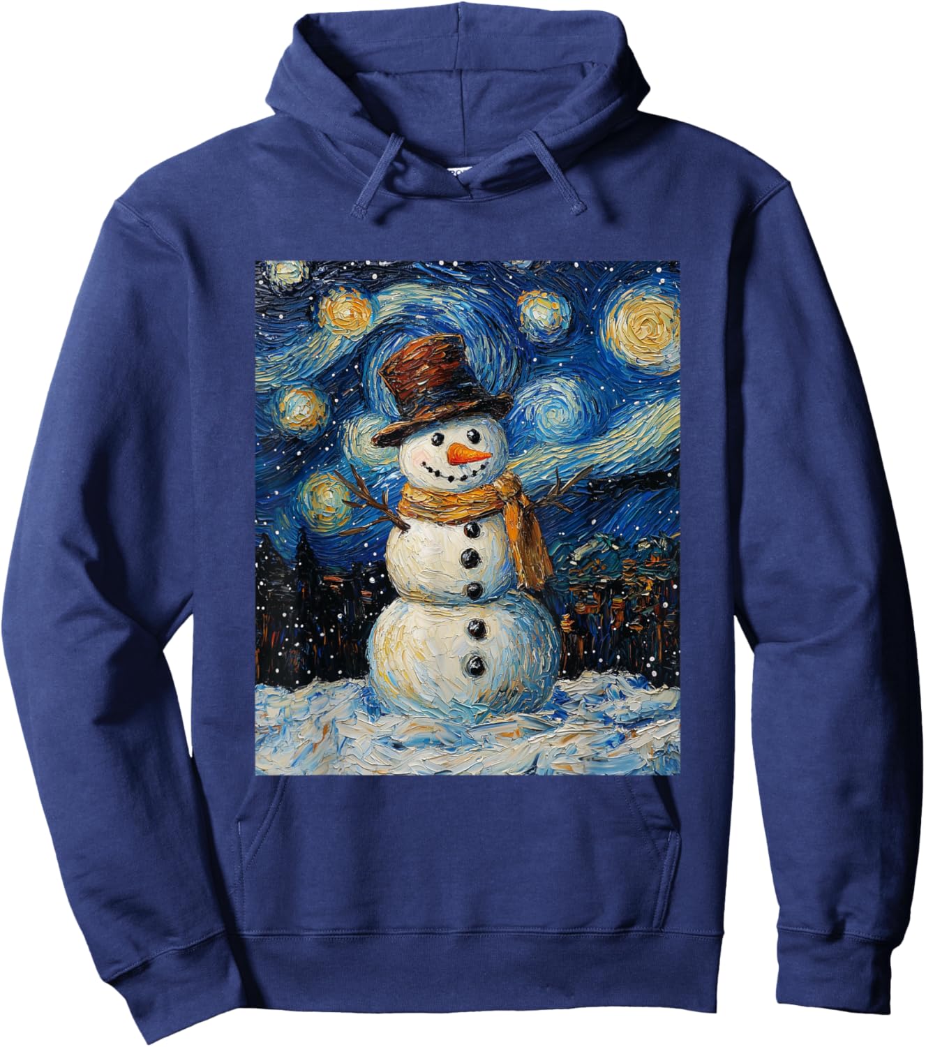 Snowman - Van Gogh Style - Starry Night - Funny Graphic Hoodie - Hoodie | Navy