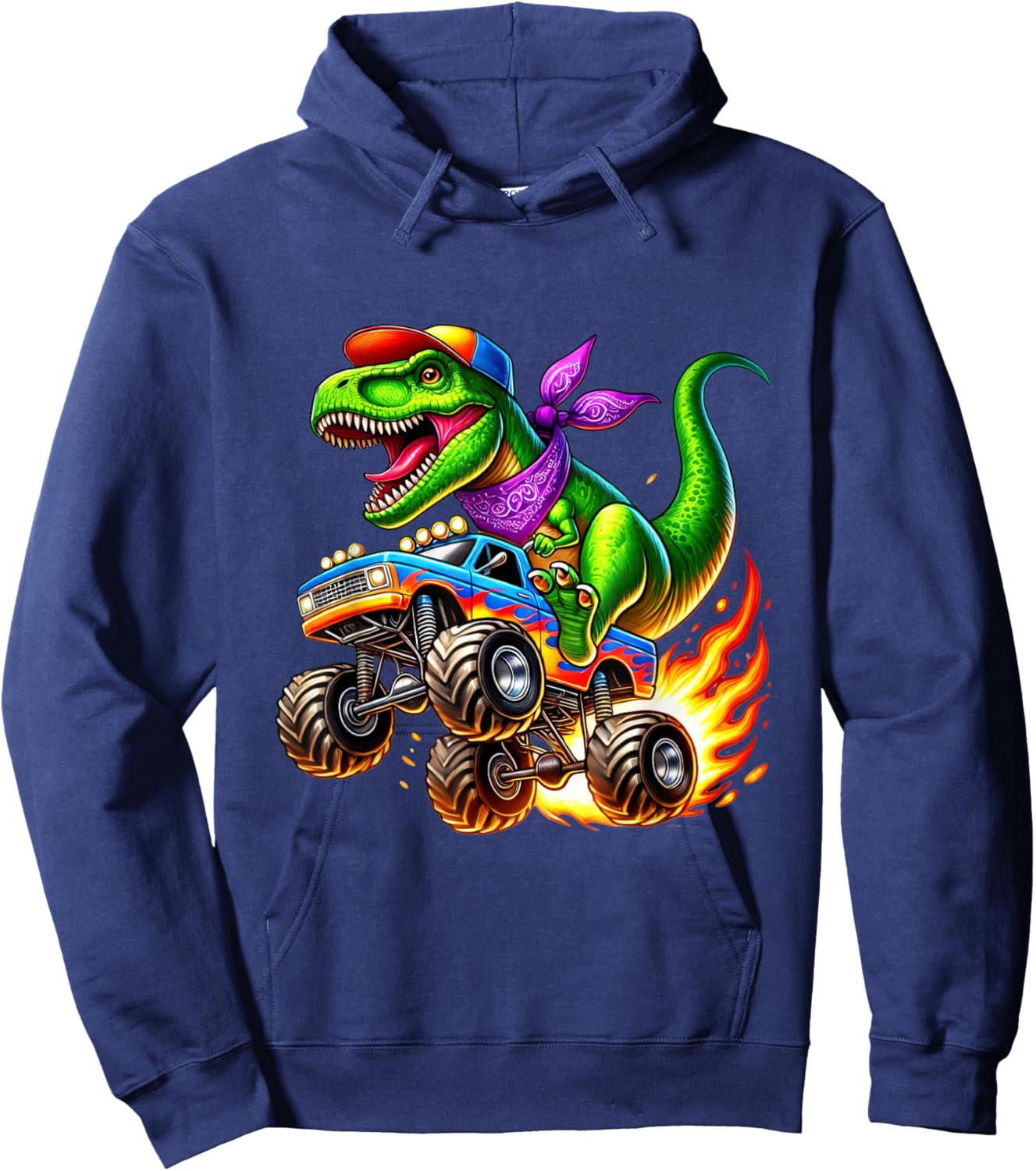 Adventurous Dinosaur On Monster Truck Hoodie - Hoodie | Navy