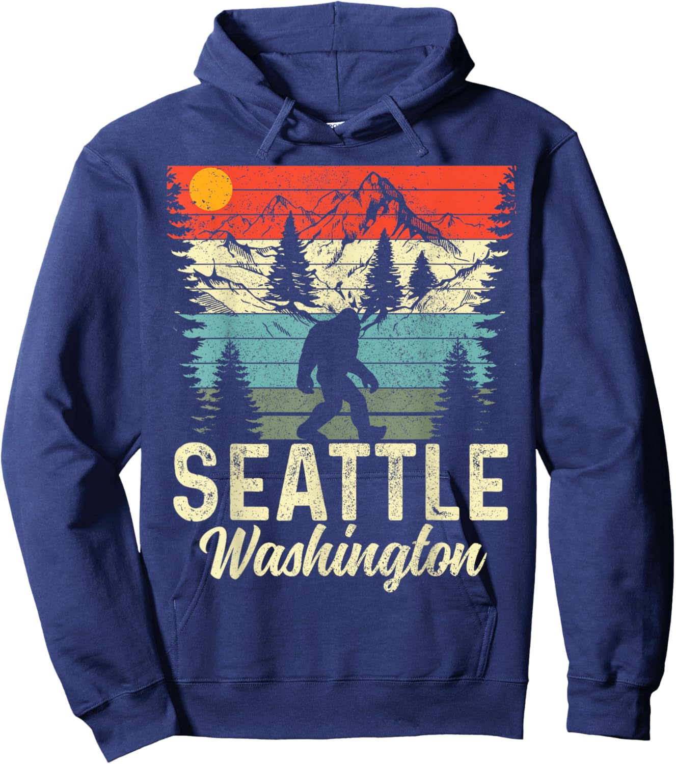 Seattle Washington PNW Bigfoot Vintage Pacific Northwest Hoodie - Hoodie | Navy