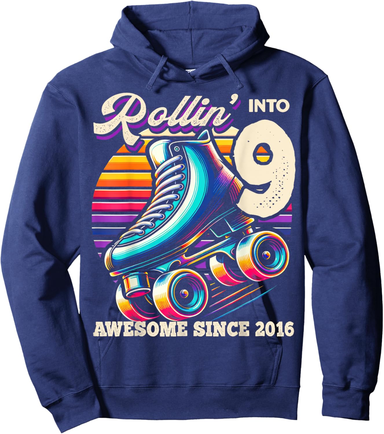 Birthday Roller Skating 9th Girls Rollin into 9 Skate Party Hoodie - Hoodie | Navy