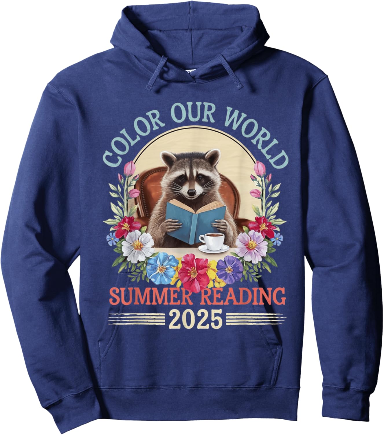 Color Our World Raccoon Summer Reading 2025 Hoodie - Hoodie | Navy