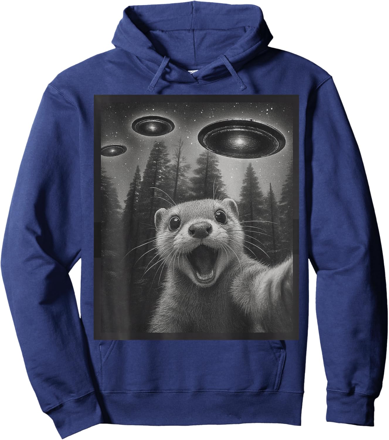 Funny Ferret Selfie Alien UFO Gifts Women Boy Kid Hoodie - Hoodie | Navy