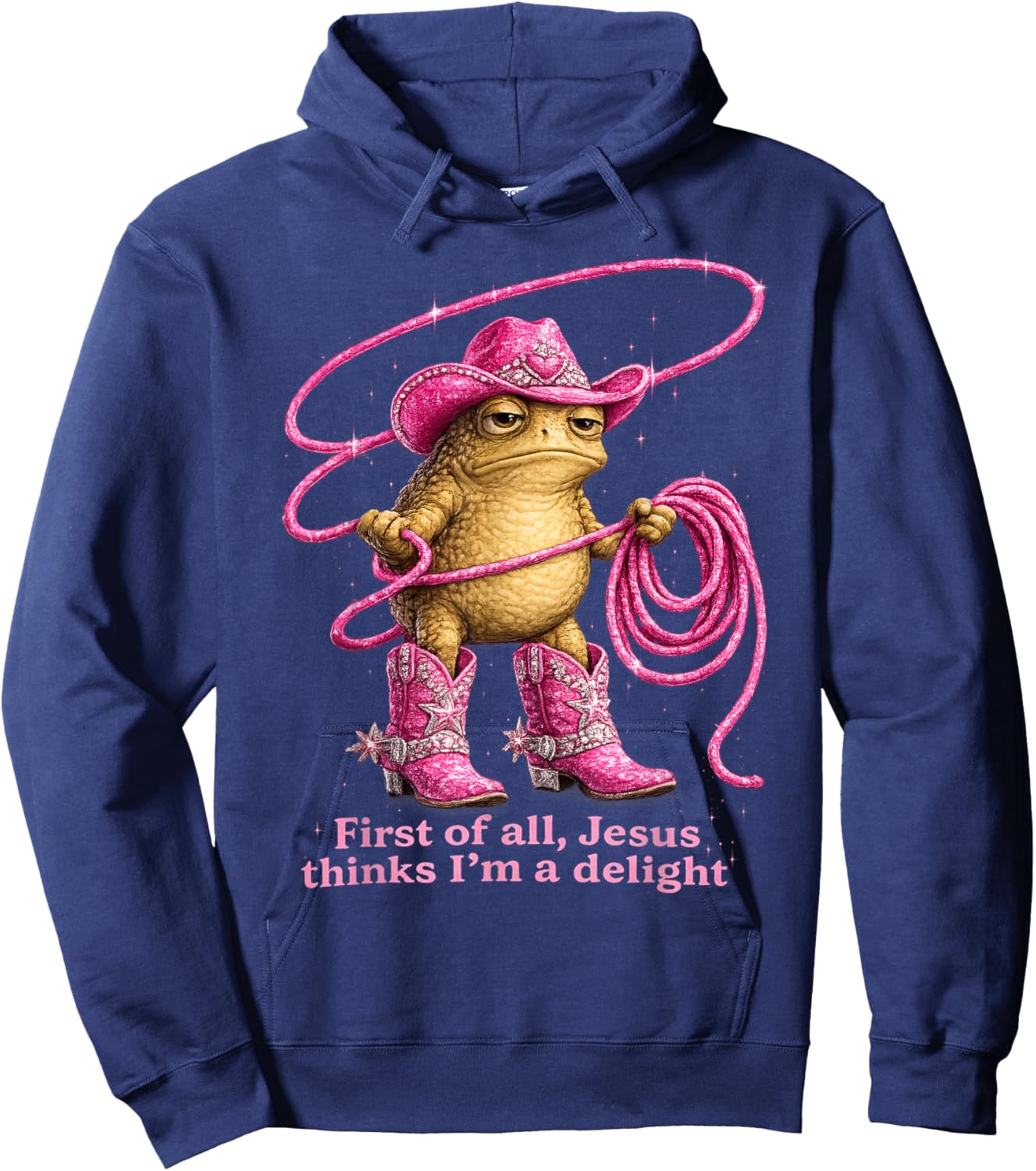 First of All Jesus Thinks I'm A Delight Frog Hoodie - Hoodie | Navy