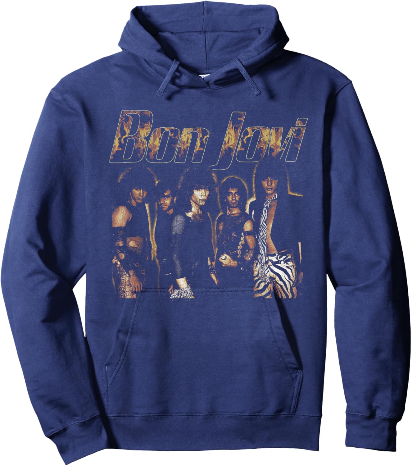 Official Bon Jovi Flames Hoodie - Hoodie | Navy