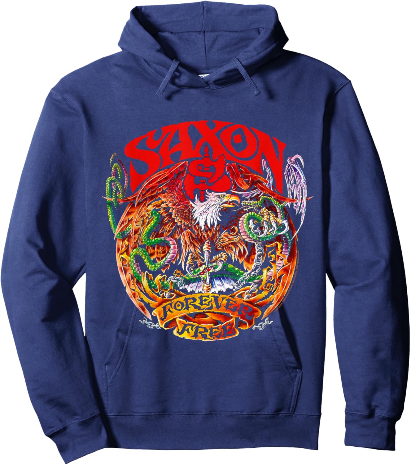 Official Saxon Forever Free Heavy Metal Band Retro Album Hoodie - Hoodie | Navy