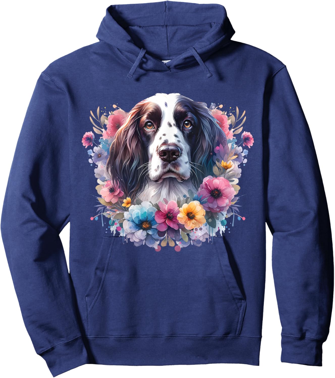 Floral English Springer Spaniel Mama Dog Lover Mother's Day Women Kids Hoodie - Hoodie | Navy